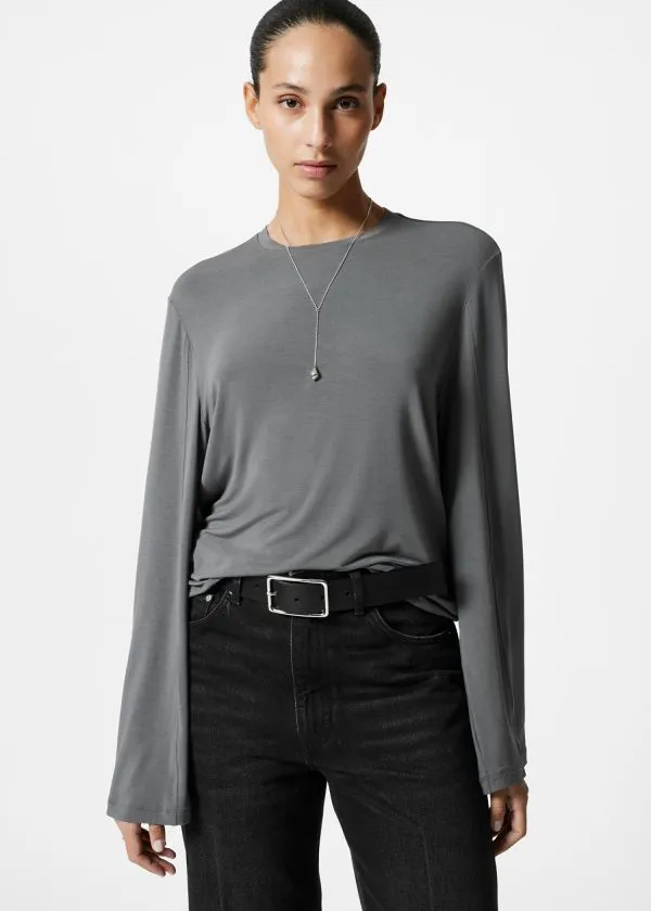 and Other Stories LongSleeve Jersey Top Dark Grey Women Tops and Tshirts