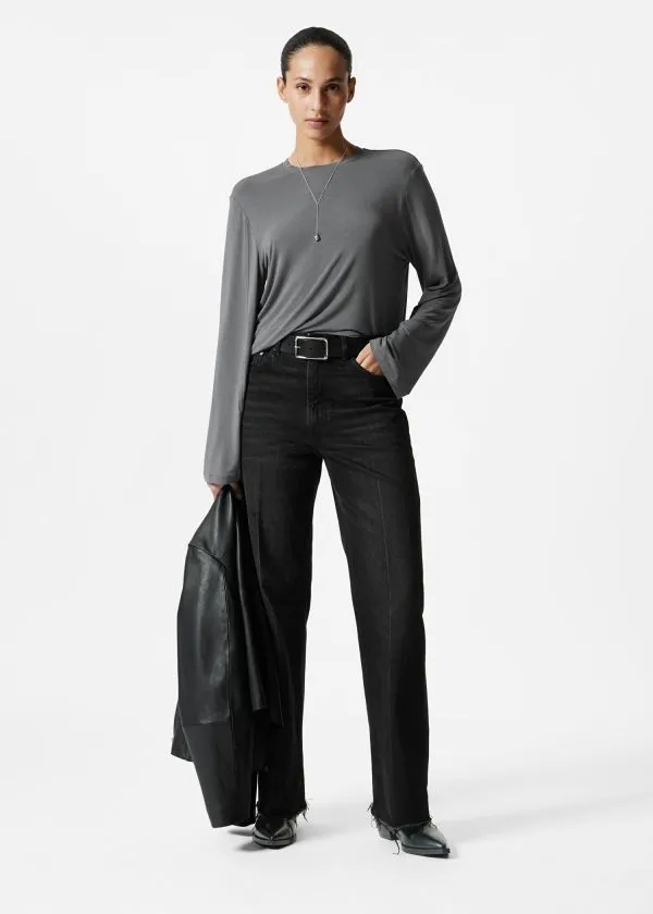 and Other Stories LongSleeve Jersey Top Dark Grey Women Tops and Tshirts