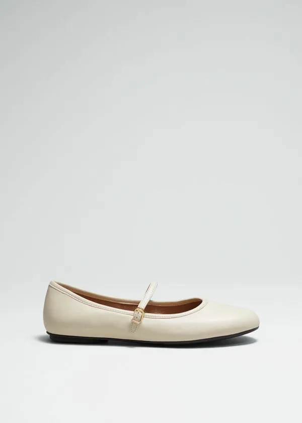 and Other Stories Mary Jane Leather Ballerina Flats Cream Women Ballerinas