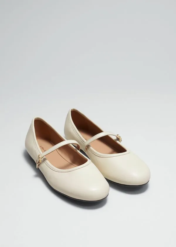 and Other Stories Mary Jane Leather Ballerina Flats Cream Women Ballerinas