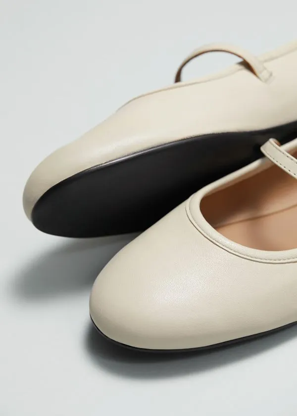 and Other Stories Mary Jane Leather Ballerina Flats Cream Women Ballerinas