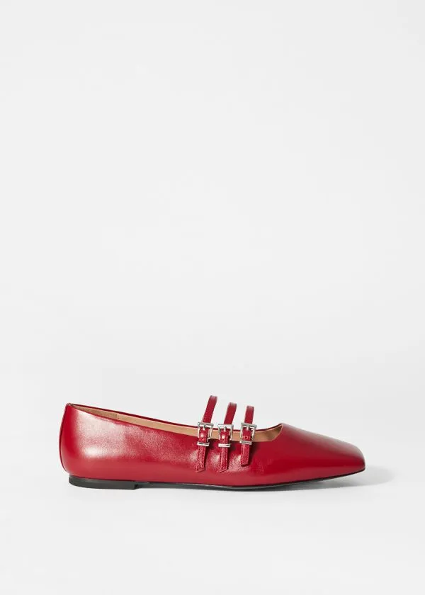and Other Stories MaryJane Leather Ballet Flats Ruby Red Women Ballerinas