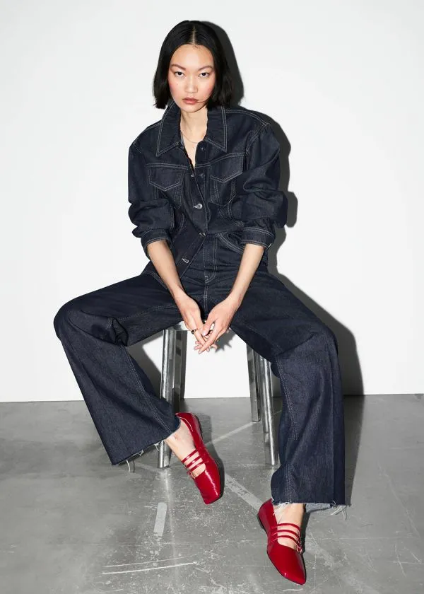 and Other Stories MaryJane Leather Ballet Flats Ruby Red Women Ballerinas and Other Stories MaryJane Leather Ballet Flats Ruby Red Women Ballerinas