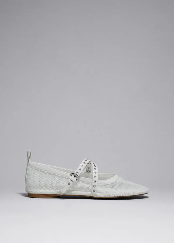 and Other Stories Mesh Ballet Flats Ivory Women Ballerinas