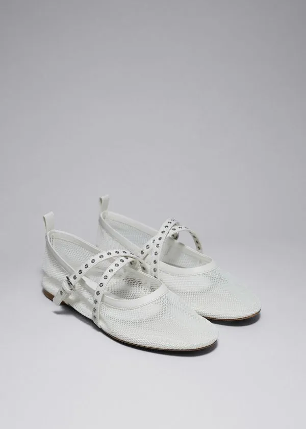 and Other Stories Mesh Ballet Flats Ivory Women Ballerinas and Other Stories Mesh Ballet Flats Ivory Women Ballerinas