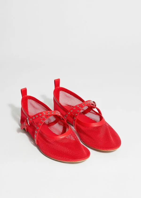 and Other Stories Mesh Ballet Flats Red Women Ballerinas and Other Stories Mesh Ballet Flats Red Women Ballerinas