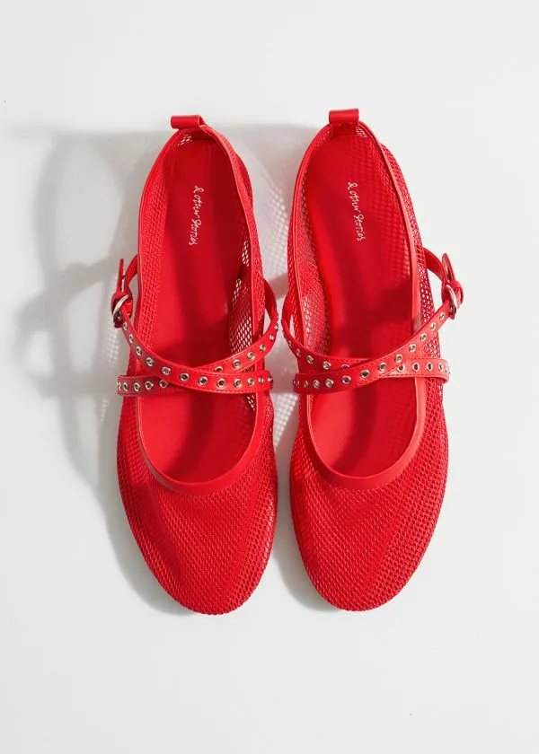 and Other Stories Mesh Ballet Flats Red Women Ballerinas and Other Stories Mesh Ballet Flats Red Women Ballerinas