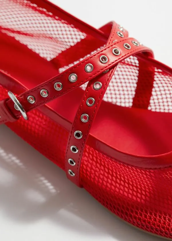 and Other Stories Mesh Ballet Flats Red Women Ballerinas and Other Stories Mesh Ballet Flats Red Women Ballerinas
