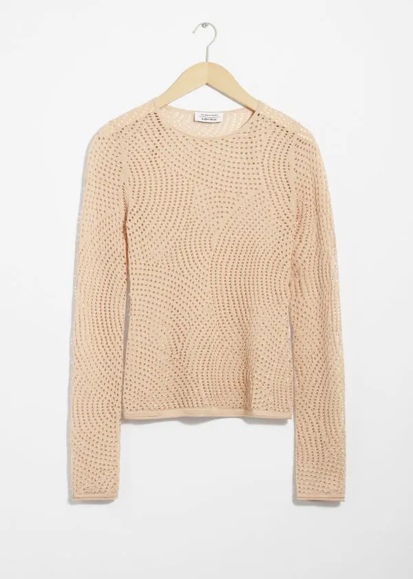 and Other Stories Mesh Top Beige Women Knitwear