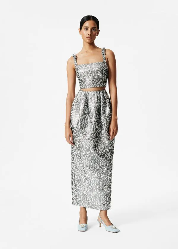 and Other Stories Metallic Jacquard Midi Skirt Silver Women Sets and Suits
