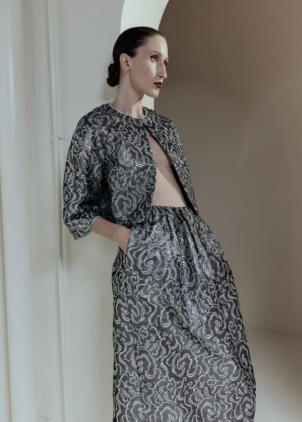 and Other Stories Metallic Jacquard Midi Skirt Silver Women Sets and Suits