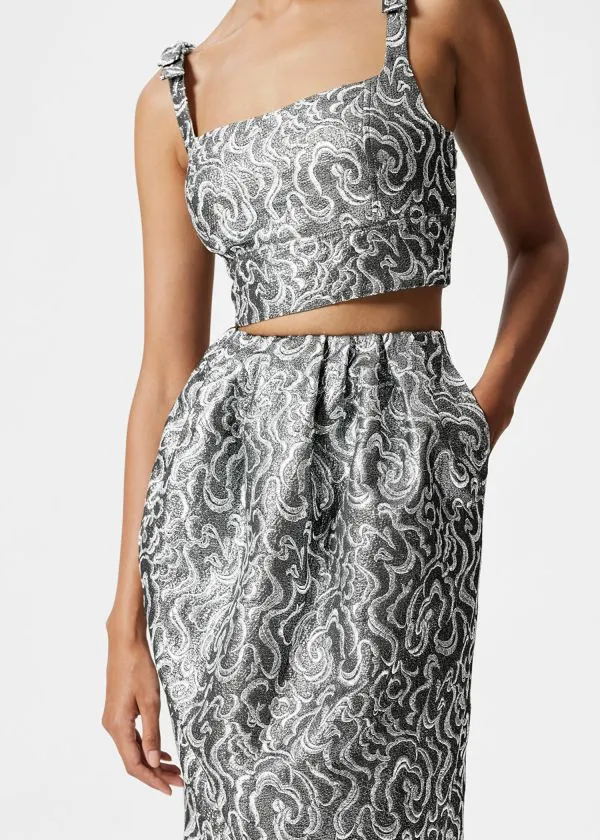 and Other Stories Metallic Jacquard Midi Skirt Silver Women Sets and Suits
