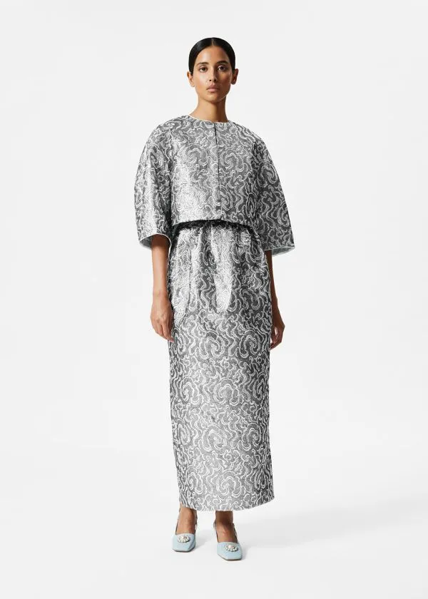and Other Stories Metallic Jacquard Midi Skirt Silver Women Sets and Suits
