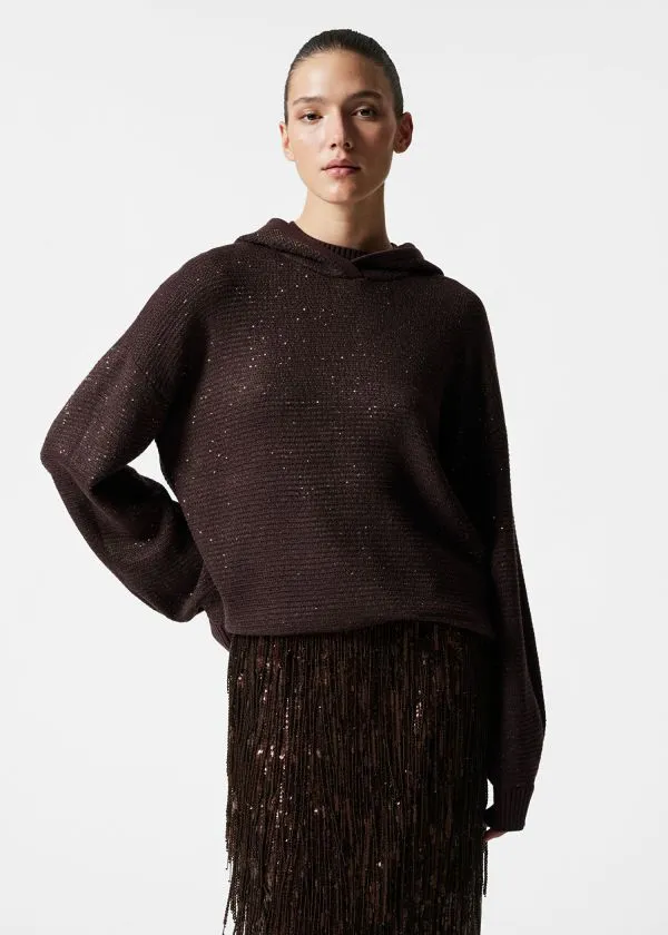 and Other Stories Metallic Knitted Hoodie Burgundy Women Sets and Suits