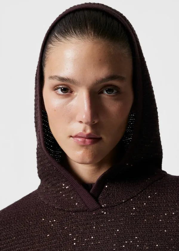and Other Stories Metallic Knitted Hoodie Burgundy Women Sets and Suits