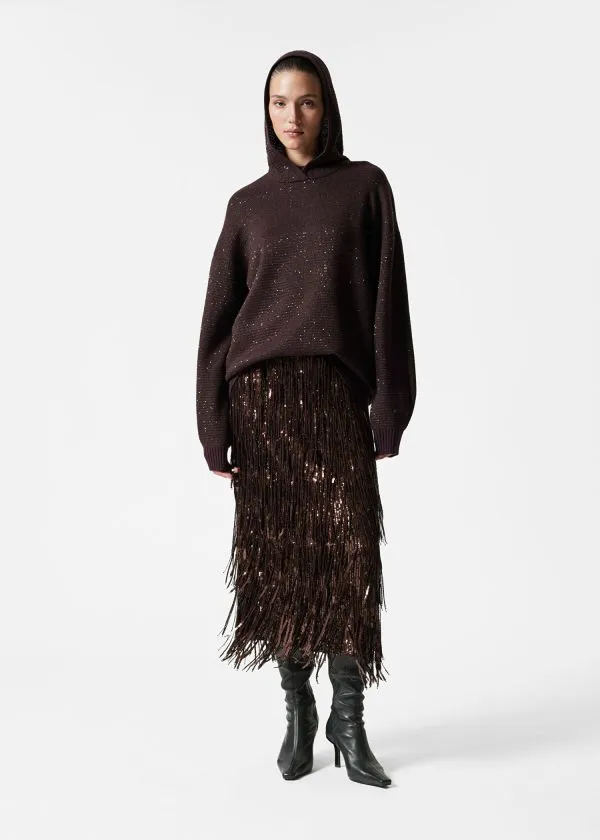 and Other Stories Metallic Knitted Hoodie Burgundy Women Sets and Suits