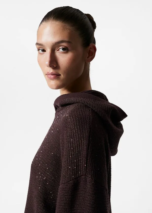 and Other Stories Metallic Knitted Hoodie Burgundy Women Sets and Suits