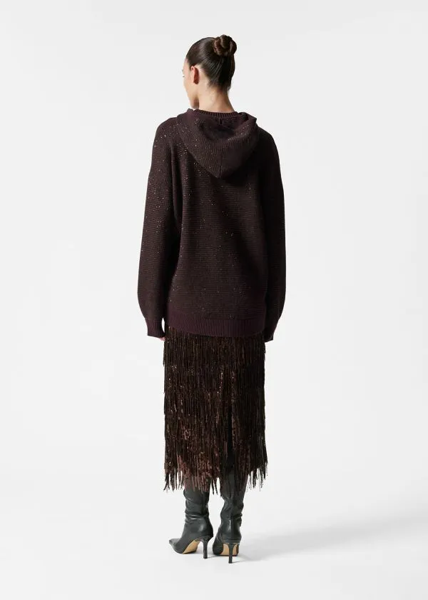 and Other Stories Metallic Knitted Hoodie Burgundy Women Sets and Suits