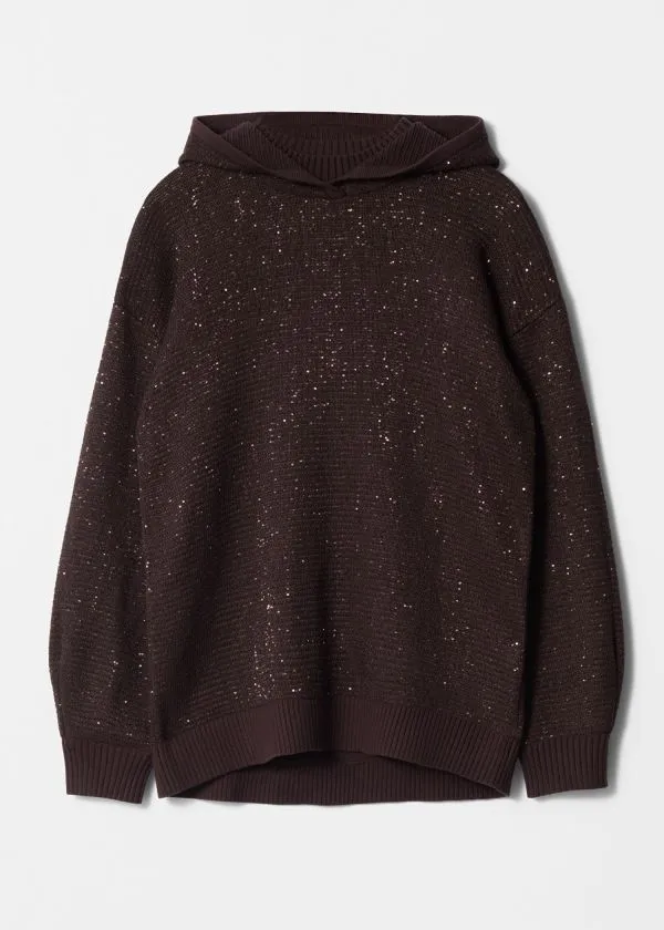 and Other Stories Metallic Knitted Hoodie Burgundy Women Sets and Suits