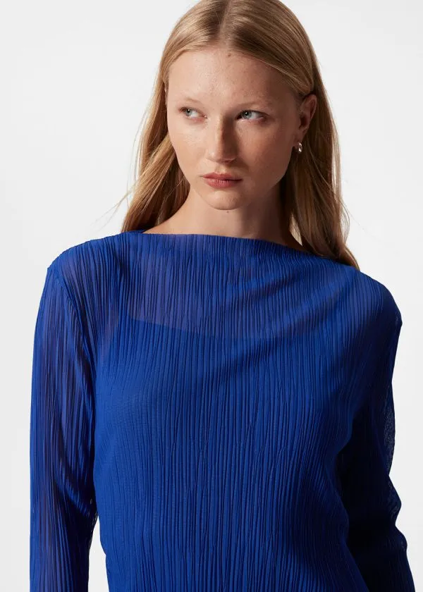 and Other Stories Midi Mock Neck Mesh Dress Blue Women Dresses