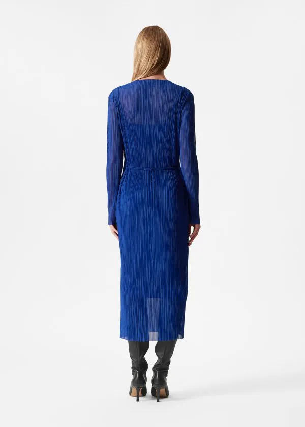 and Other Stories Midi Mock Neck Mesh Dress Blue Women Dresses
