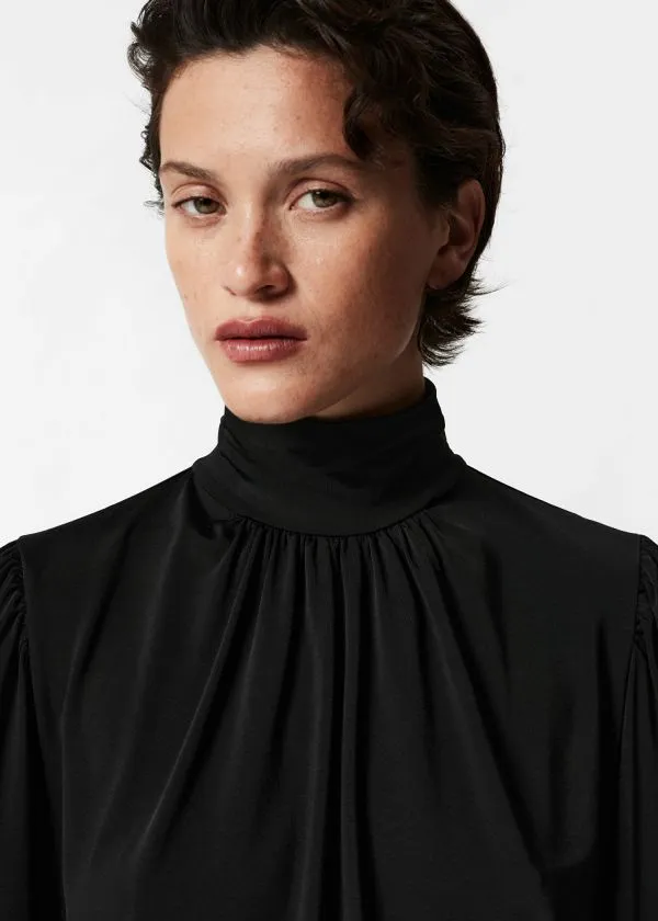and Other Stories Mock Neck Blouse Black Women Blouses and Shirts