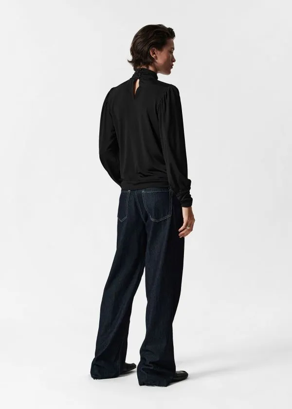 and Other Stories Mock Neck Blouse Black Women Blouses and Shirts