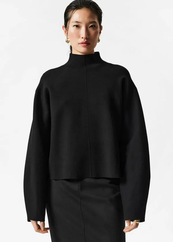 and Other Stories MockNeck DoubleKnit Jumper Black Women Knitwear