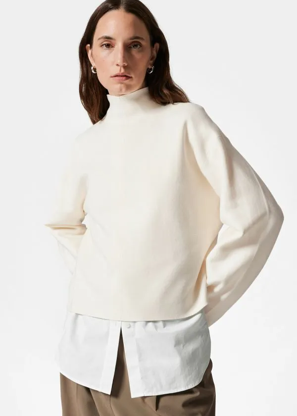 and Other Stories MockNeck DoubleKnit Jumper Ivory Women Knitwear