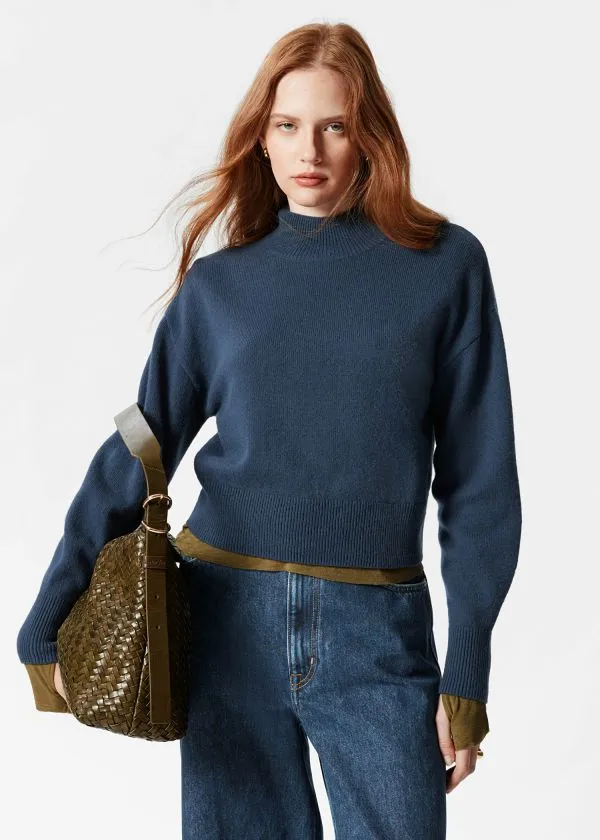 and Other Stories Mock Neck Jumper Dark Blue Women Knitwear
