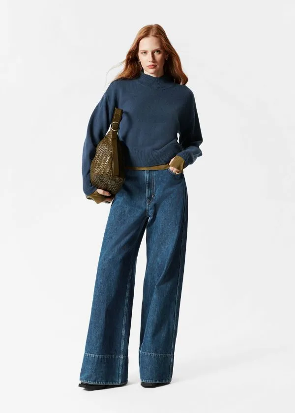and Other Stories Mock Neck Jumper Dark Blue Women Knitwear