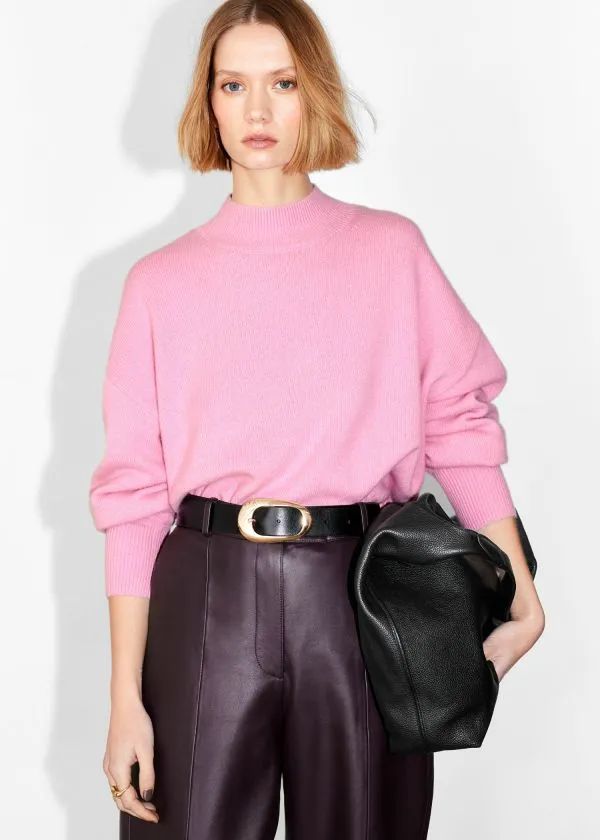 and Other Stories Mock Neck Jumper Pink Women Knitwear
