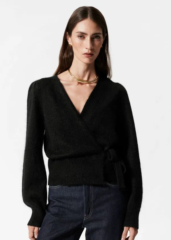 and Other Stories MohairBlend Knitted Wrap Cardigan Black Women Knitwear