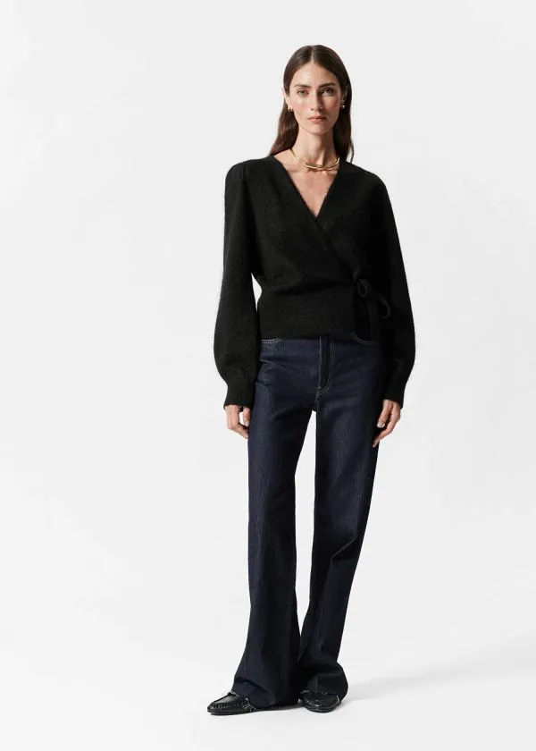 and Other Stories MohairBlend Knitted Wrap Cardigan Black Women Knitwear