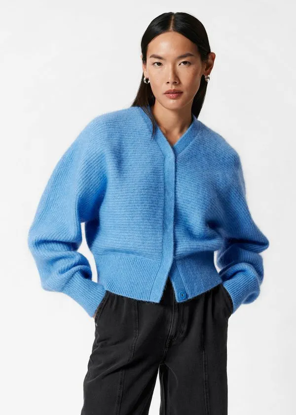 and Other Stories MohairBlend RibKnit Cardigan Blue Women Knitwear