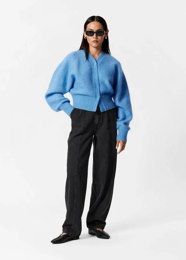 and Other Stories MohairBlend RibKnit Cardigan Blue Women Knitwear and Other Stories MohairBlend RibKnit Cardigan Blue Women Knitwear