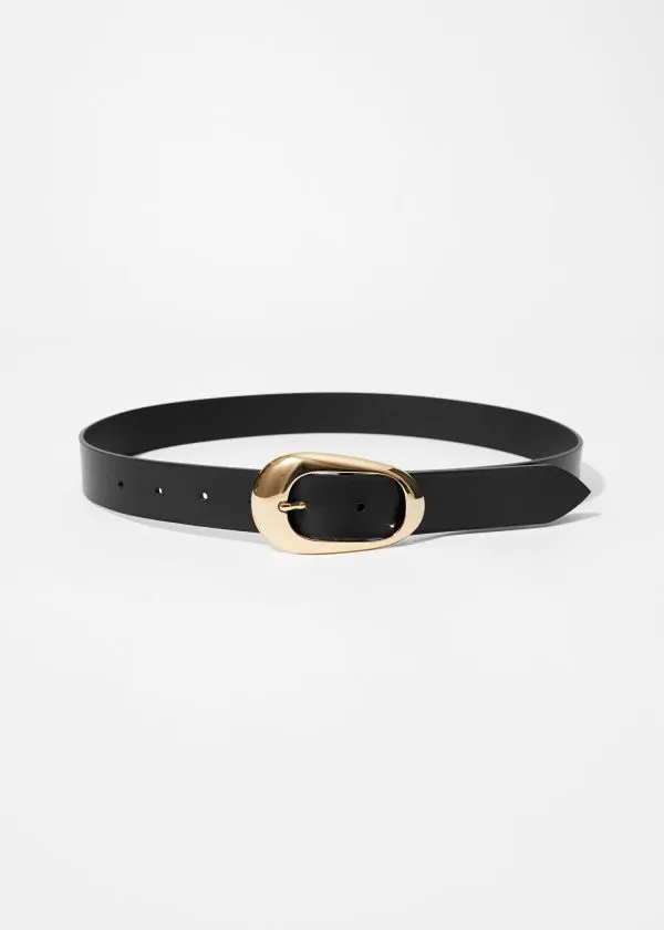 and Other Stories OvalBuckle Leather Belt Black Women Belts