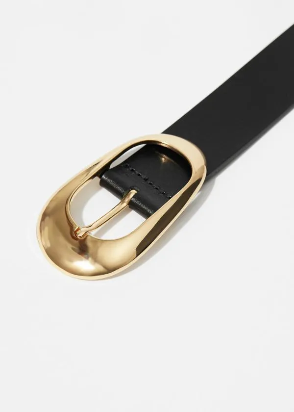 and Other Stories OvalBuckle Leather Belt Black Women Belts
