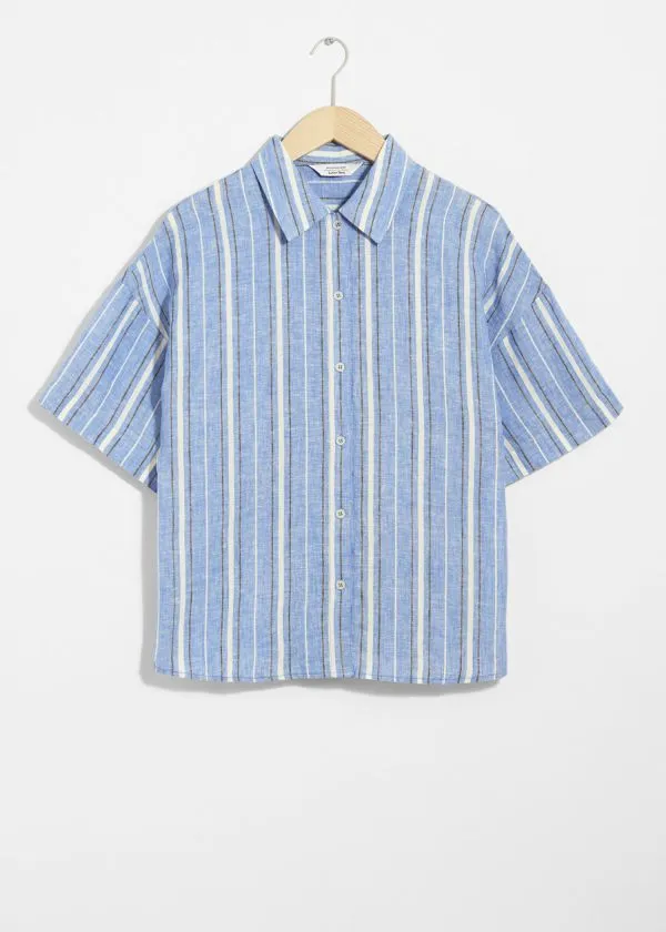 and Other Stories Oversized Linen Shirt Blueandwhite Stripes Women Blouses and Shirts