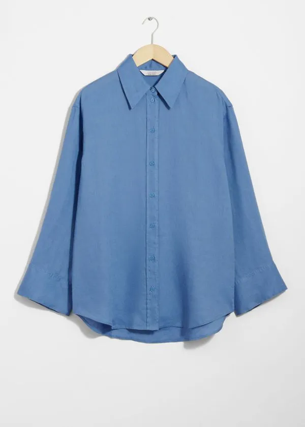 and Other Stories Oversized Linen Shirt Blue Women Blouses and Shirts