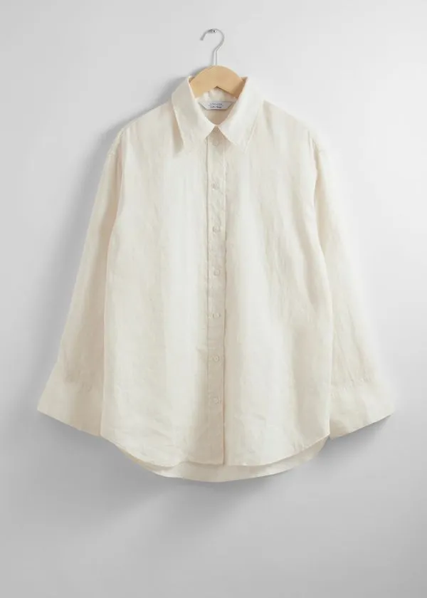and Other Stories Oversized Linen Shirt White Women Blouses and Shirts