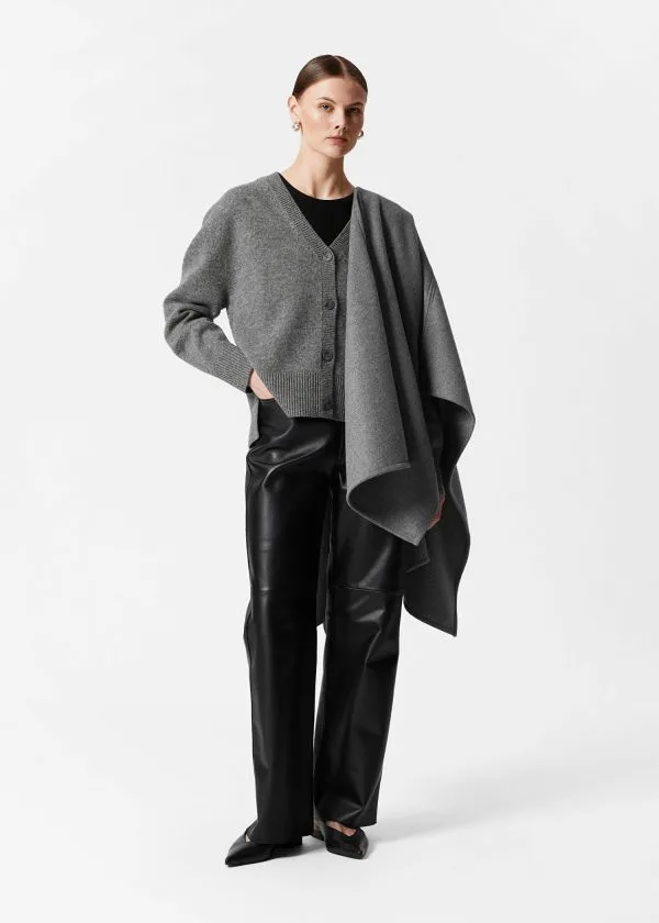 and Other Stories Oversized Merino Knit Cardigan Grey Women Knitwear