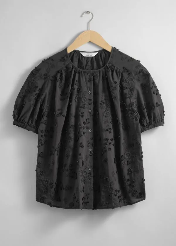 and Other Stories Oversized PuffSleeve Blouse Black Women Blouses and Shirts