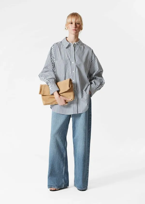 and Other Stories Oversized Shirt Navy Stripes Women Blouses and Shirts
