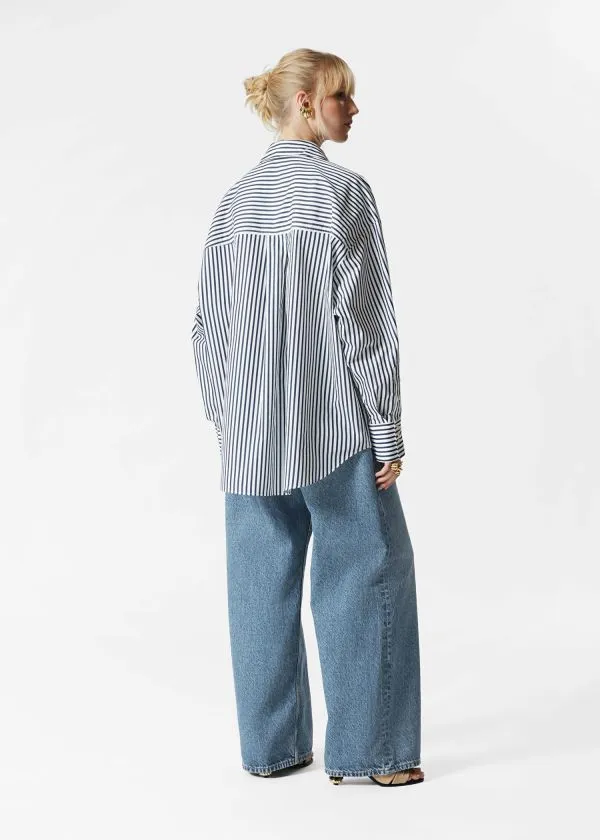 and Other Stories Oversized Shirt Navy Stripes Women Blouses and Shirts