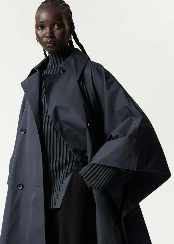 and Other Stories Oversized Trenchcoat Cape Navy Women Jackets and Coats