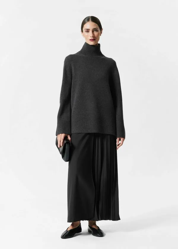 and Other Stories Oversized Turtleneck Wool Jumper Black Women Knitwear