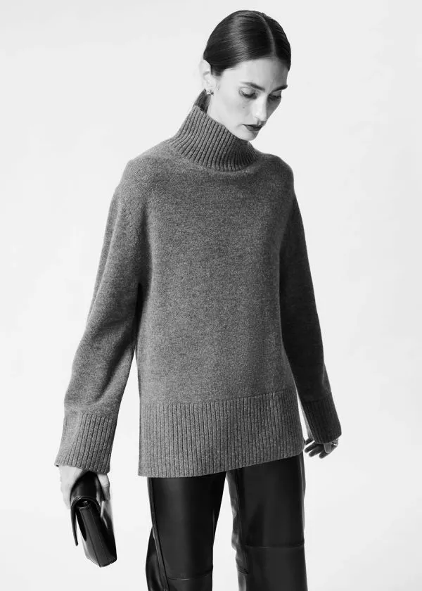 and Other Stories Oversized Turtleneck Wool Jumper Dark Mole Women Knitwear