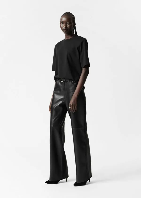 and Other Stories PaddedShoulder Cotton TShirt Black Women Tops and Tshirts