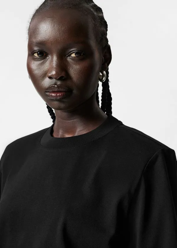 and Other Stories PaddedShoulder Cotton TShirt Black Women Tops and Tshirts